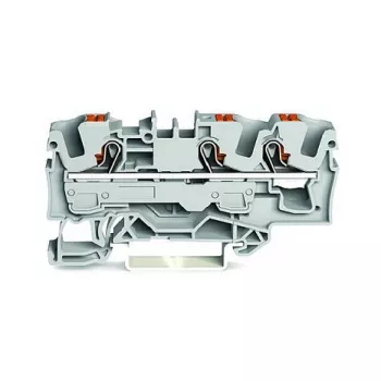 WAGO 2206-1301 3-geleider doorgangsklem met bedieningsdrukker, 6 mm², grijs