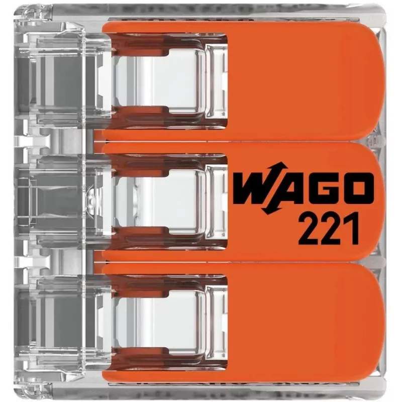 WAGO 221-413 COMPACT verbindingsklem, 3-ader, 0,2–4 mm², transparant, 50-pack