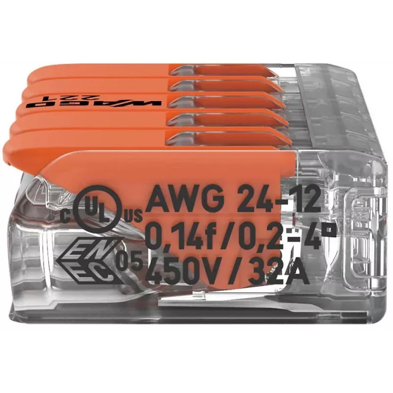 WAGO 221-415 COMPACT verbindingsklem voor 5 aders, 0,2-4 mm², 25-pack