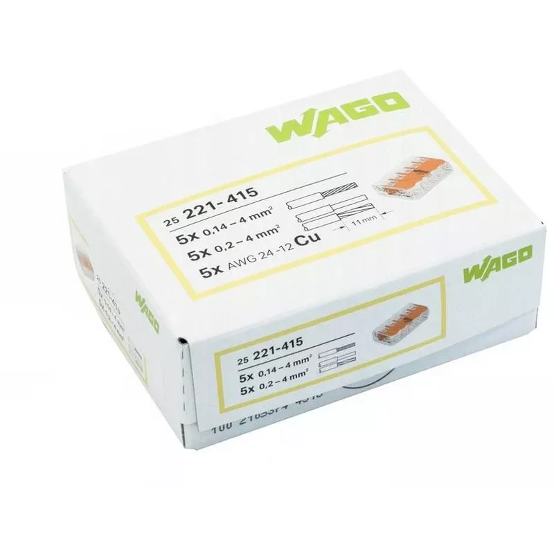 WAGO 221-415 COMPACT verbindingsklem voor 5 aders, 0,2-4 mm², 25-pack
