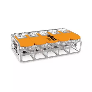 WAGO 221-615 5-aderige hefboomconnector, compacte verbindingsklem, 450 V, 32 A, transparant/oranje