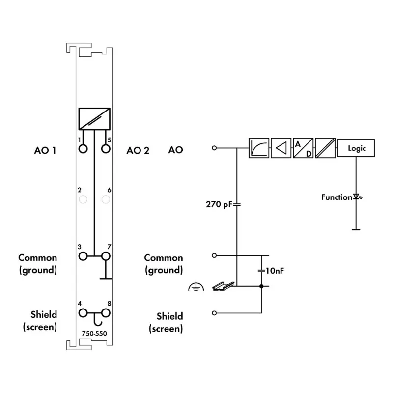 WAGO 750-550 2-kanaals analoog uitgangsmodule 0-10V, lichtgrijs