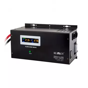 Wandgemonteerde noodstroomvoorziening KEMOT PROsinus-2200 omvormer met zuivere sinus en laadfunctie 12V 230V 2200VA/1600W