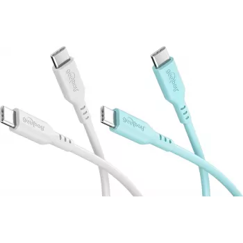 WENTRONIC Goobay Crystal Lagoon set 2x USB-C siliconenkabel, 1,5 m, wit & turquoise (81259)