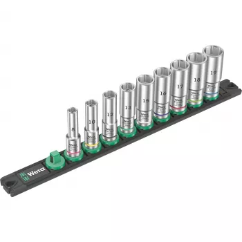 Wera 3/8 inch aandrijf dopsleutelset op magneetstrip, 9-delig, metrisch, zwart/groen