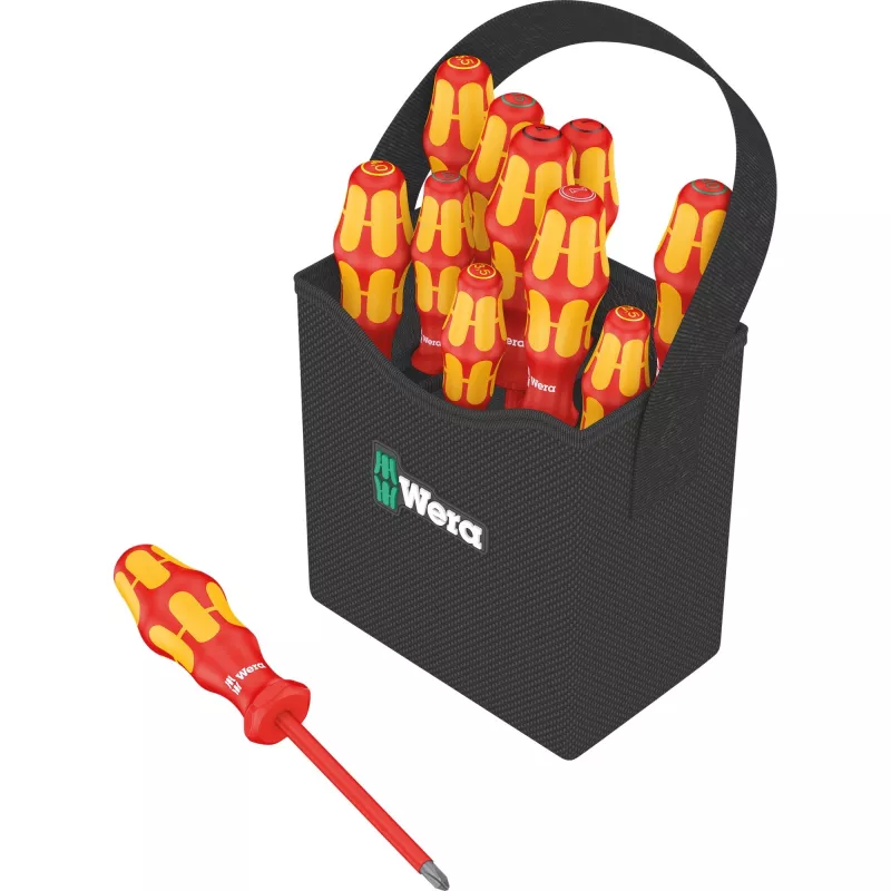 Wera Kraftform 2go 100 schroevendraaier-bitset, 11-delig, Phillips, Pozidriv, Torx, 25 mm bits, met Rapidaptor bithouder en textieltas 05004310001