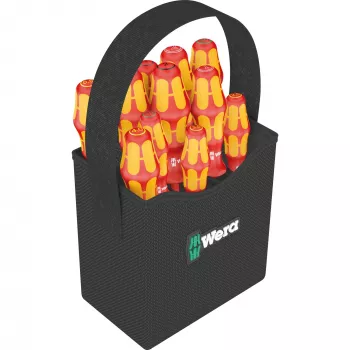 Wera Kraftform 2go 100 schroevendraaier-bitset, 11-delig, Phillips, Pozidriv, Torx, 25 mm bits, met Rapidaptor bithouder en textieltas 05004310001