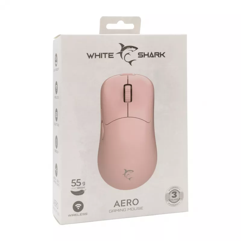 White Shark AERO PINK Draadloze Gaming-muis (roze, 10000 DPI, 2,4 GHz/USB-C)