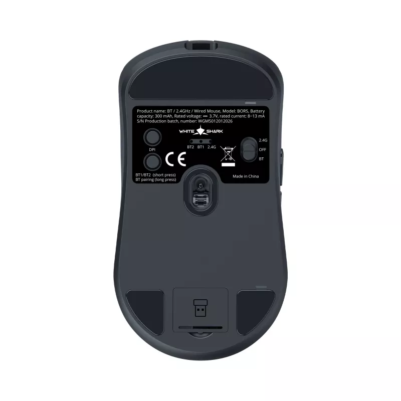 White Shark BORS-B WGM-5021 draadloze gaming-muis, 12000 DPI, 2.4GHz, RGB, zwart