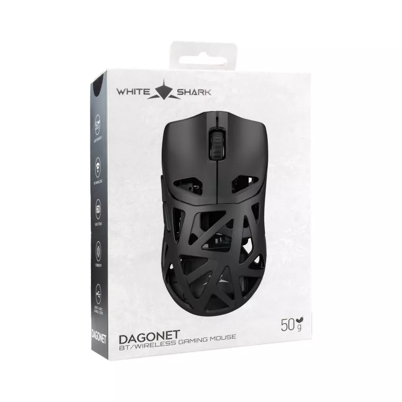 White Shark DAGONET-2 WGM-5019 draadloze gaming-muis, 24000 DPI, zwart