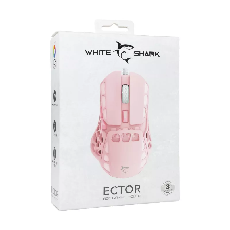 White Shark ECTOR-P GM-5016 Bedrade Gaming-muis, 6400 DPI, roze