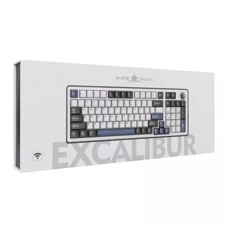 White Shark EXCALIBUR-W mechanisch gaming-toetsenbord, 75% layout, KTT Wine Red hot-swap, per-key RGB, bedraad, wit