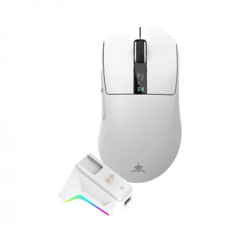 White Shark GAWAIN-W Draadloze Gaming-muis – 12000 DPI, 500mAh accu, 56g, wit