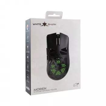 White Shark MORIEN WGM-5025 zwart bedrade optische gaming-muis, 7200 DPI, 7 programmeerbare knoppen, RGB-verlichting, rechtshandig