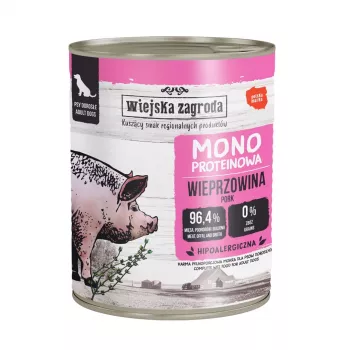 WIEJSKA ZAGRODA Mono varkensvlees natvoer voor honden 800g