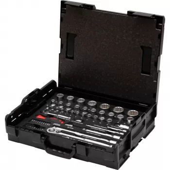WIHA 44685 dopsleutel- en bitset 1/4 inch & 1/2 inch, 60-delig met 2 ratels en schroevendraaiergreep, in L-BOXX