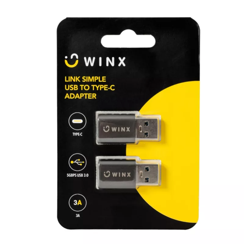 WINX LINK Simple USB-naar-Type-C-adapter dubbelpack (USB-A-stekker naar USB-C-bus, 5Gbit/s, 15W, Space Grey, 2-pack)