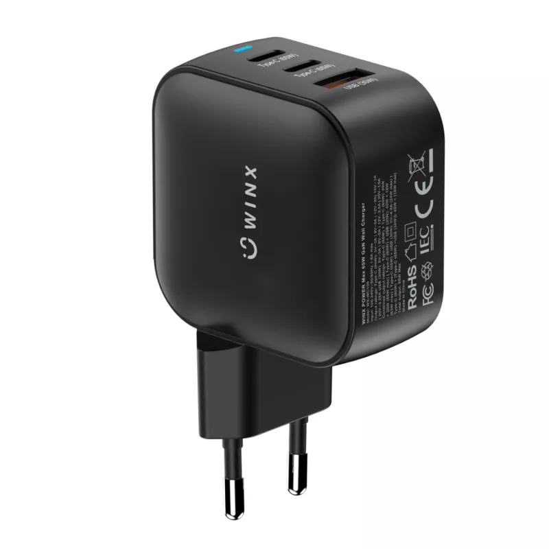 WINX POWER Max 65W GaN-wandlader - 2x USB-C PD, 1x USB-A QC, zwart