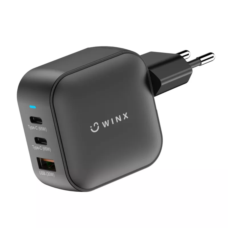 WINX POWER Max 65W GaN-wandlader - 2x USB-C PD, 1x USB-A QC, zwart
