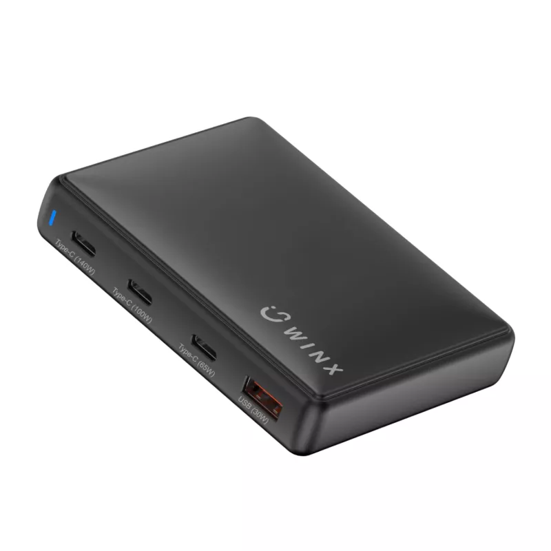 WINX POWER Ultra 140W GaN desktop-oploader - 2x USB-C PD 100W + USB-A QC 22.5W, zwart