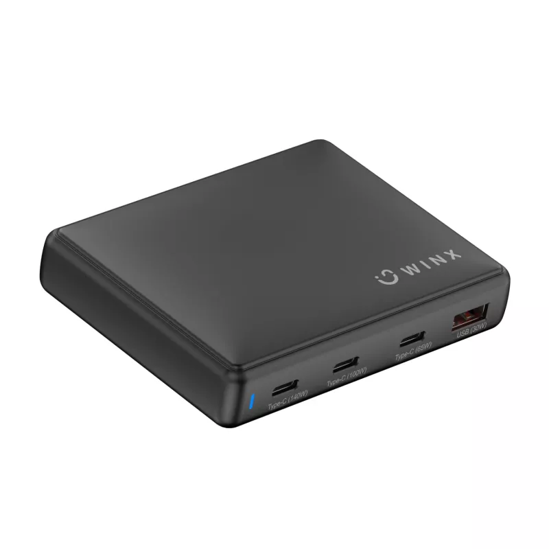 WINX POWER Ultra 140W GaN desktop-oploader - 2x USB-C PD 100W + USB-A QC 22.5W, zwart