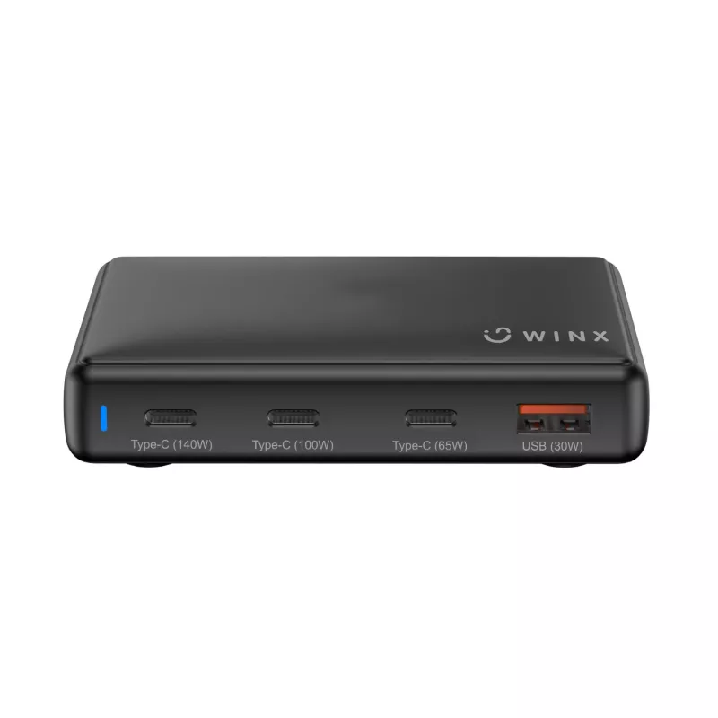 WINX POWER Ultra 140W GaN desktop-oploader - 2x USB-C PD 100W + USB-A QC 22.5W, zwart