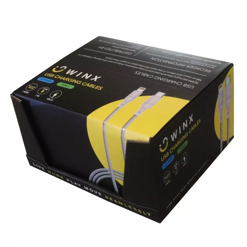 WINX USB-naar-Type-C|Lightning-oplaadkabel 2-in-1-splitkabel 1,2m Zwart