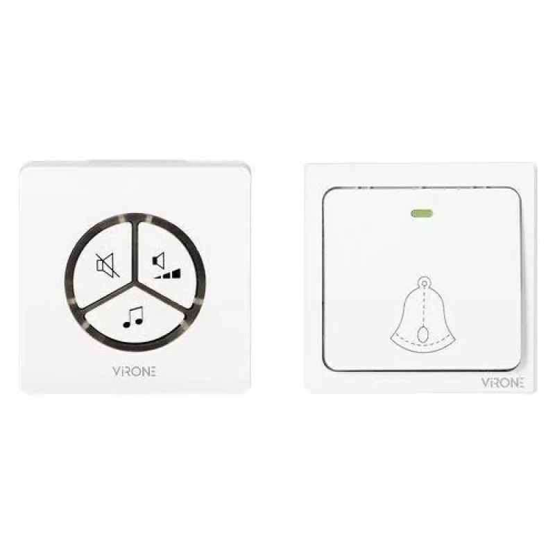 Draadloze deurbel VIRONE DB-3 met batterijloze knop, zelflerende zender, 80 m