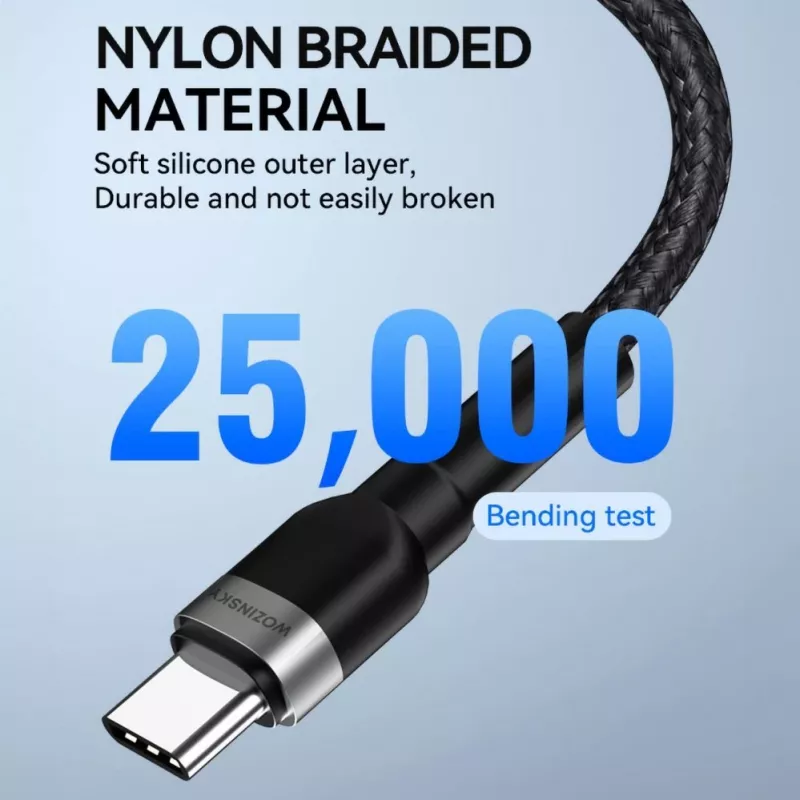 Wozinsky 1 m USB-C naar USB-C kabel 60W PD snelladen & datasync zwart