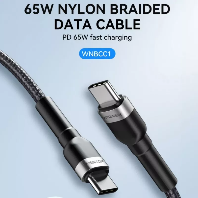 Wozinsky 1 m USB-C naar USB-C kabel 60W PD snelladen & datasync zwart