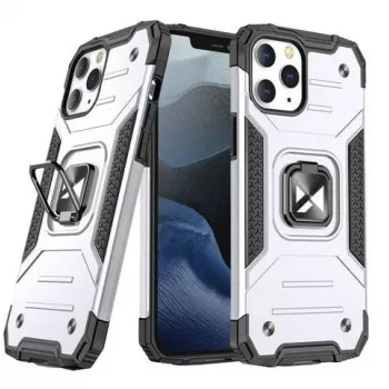 Wozinsky Apple iPhone 13 Ring Armor hoes met standaard, robuuste schokbestendige cover, zilver