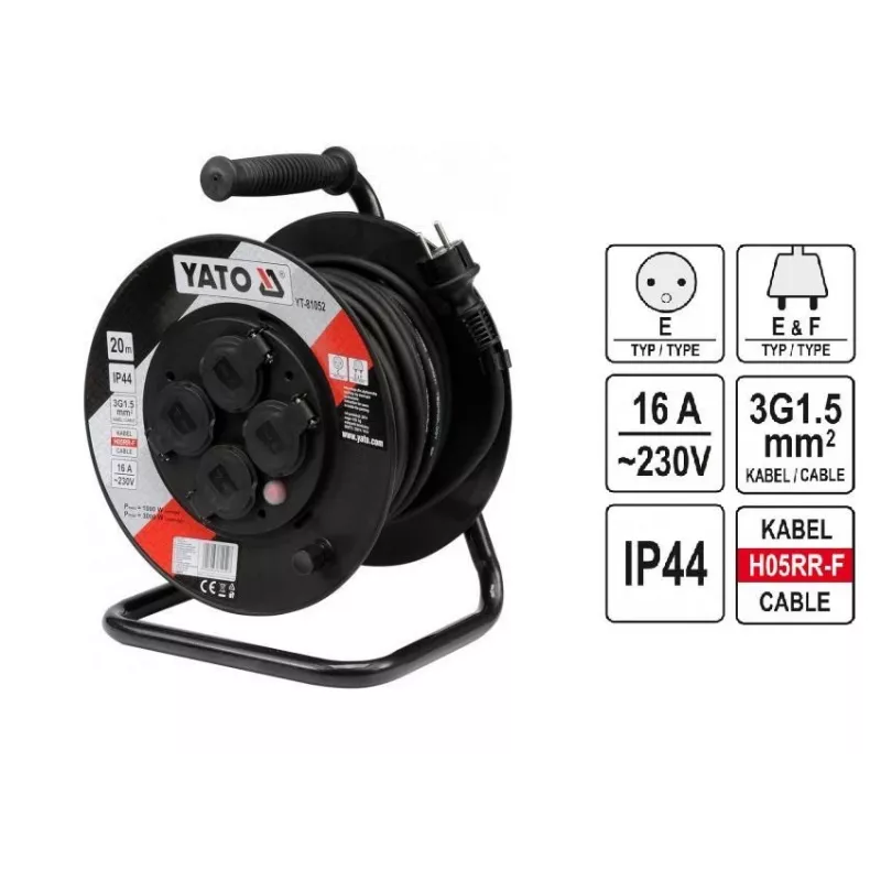 Yato YT-81052 kabelhaspel 4 AC-uitgangen 20 m
