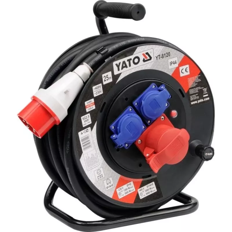 Yato YT-8120 kabelhaspel 3 stopcontacten 25 m