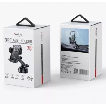 YESIDO 15W zuignap auto draadloze laadhouder zwart