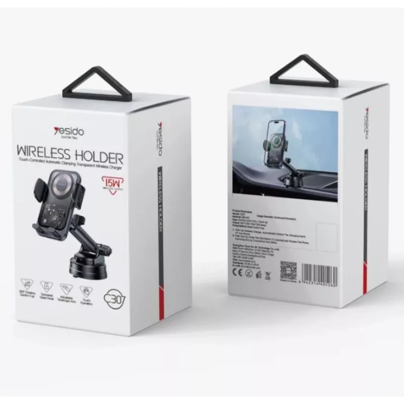 YESIDO 15W zuignap auto draadloze laadhouder zwart
