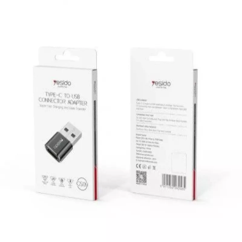 YESIDO GS09 mini aluminiumlegering USB Type-C naar USB-A OTG-adapter zwart
