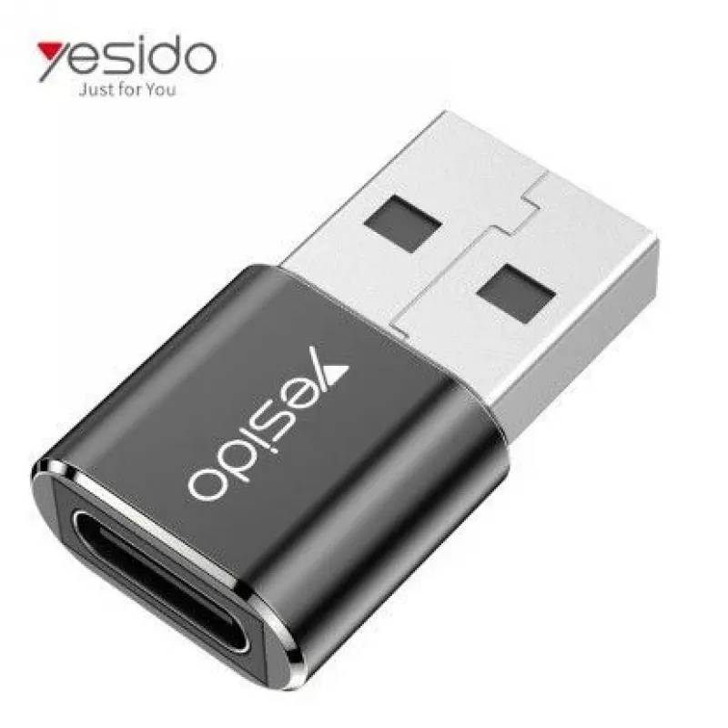 YESIDO GS09 mini aluminiumlegering USB Type-C naar USB-A OTG-adapter zwart
