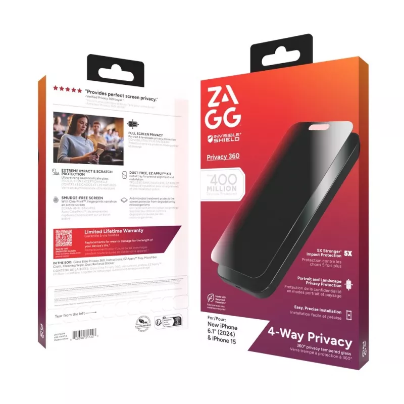 ZAGG InvisibleShield Glass Elite Privacy 360 beeldschermbescherming voor iPhone 14 Pro Max
