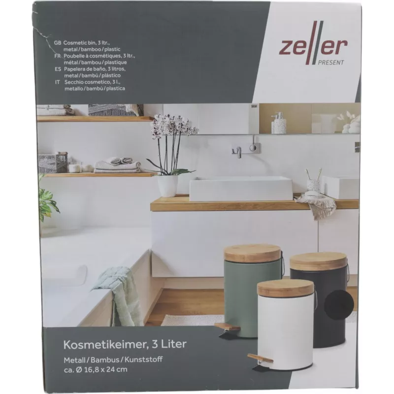 Zeller 18910 bamboedeksel 3L Soft-Close pedaalemmer, matzwart