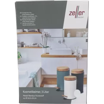 Zeller cosmetica pedaalemmer 3,0 L bamboe, wit (18908)