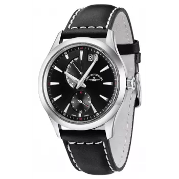 ZENO MAN 6662-7004Q-G1 Zwitsers quartz herenhorloge 42mm zwarte wijzerplaat lederen band