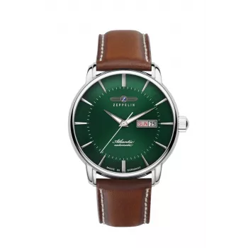Zeppelin Atlantic 84664 automatisch horloge, 40 mm, zwarte wijzerplaat, bruine leren band