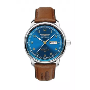 Zeppelin Mediterranee 96643 herenquartshorloge, 40mm, blauwe wijzerplaat, blauwe leren band