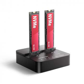 AXAGON ADSA-M2C22L dock voor twee M.2 NVMe SSD's, USB-C 20Gbps, kloonfunctie
