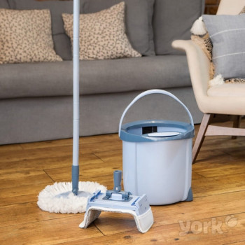 YORK Rotary MOP SPECIAL vloerreinigingsset met voetpedaal-wringer, 12L emmer, telescopische steel, 2 microvezel-koppen