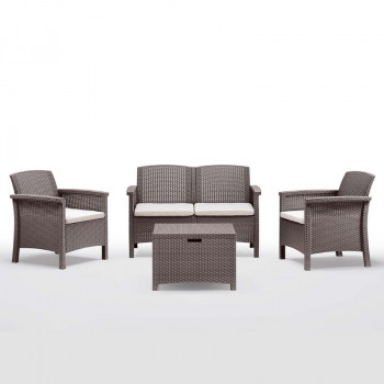 BICA Venezia 2-persoons balkonmeubelset – bruin rattan-look hars, 2 stoelen + salontafel, UV-beschermd, kussens inbegrepen
