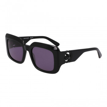 Longchamp LO753S5120001 dames zonnebril, vierkant, zwart acetaat montuur, grijze glazen, 51/20/140 mm