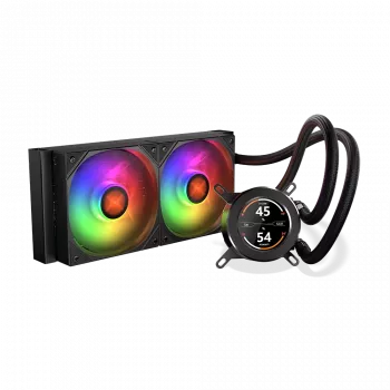 240 mm AIO CPU-vloeistofkoeler KRUX HydroGlance 240 ARGB LCD — 240 mm Radiatorkoeler, ARGB-verlichting, LCD-display