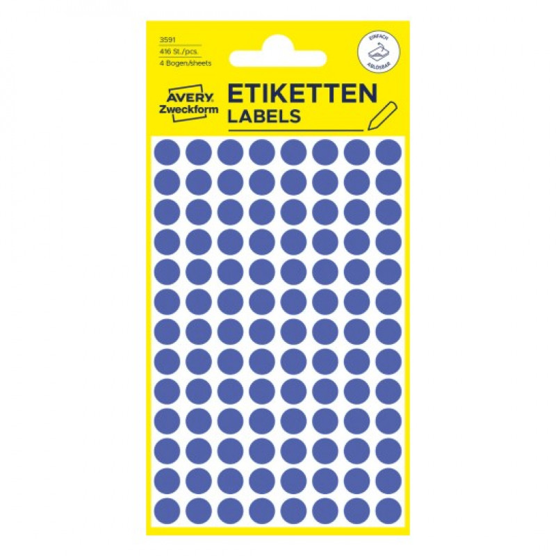 Avery Zweckform 3591 – afneembare markeringsstippen, Ø 8 mm, blauw, 416 stuks