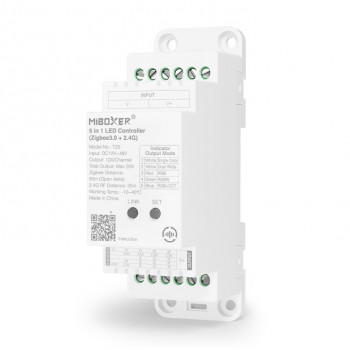 MiBoxer TZ5 5-in-1 LED-controller voor DIN-rail, Zigbee 3.0 + RF, 12 A/kanaal, 20 A totaal